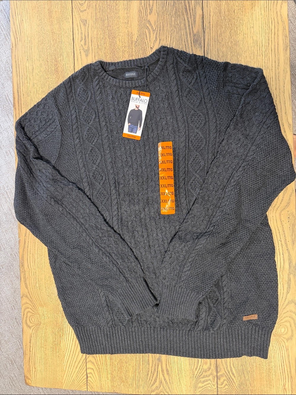 Buffalo David Bitton Charcoal Cable-Knit Crewneck Sweater